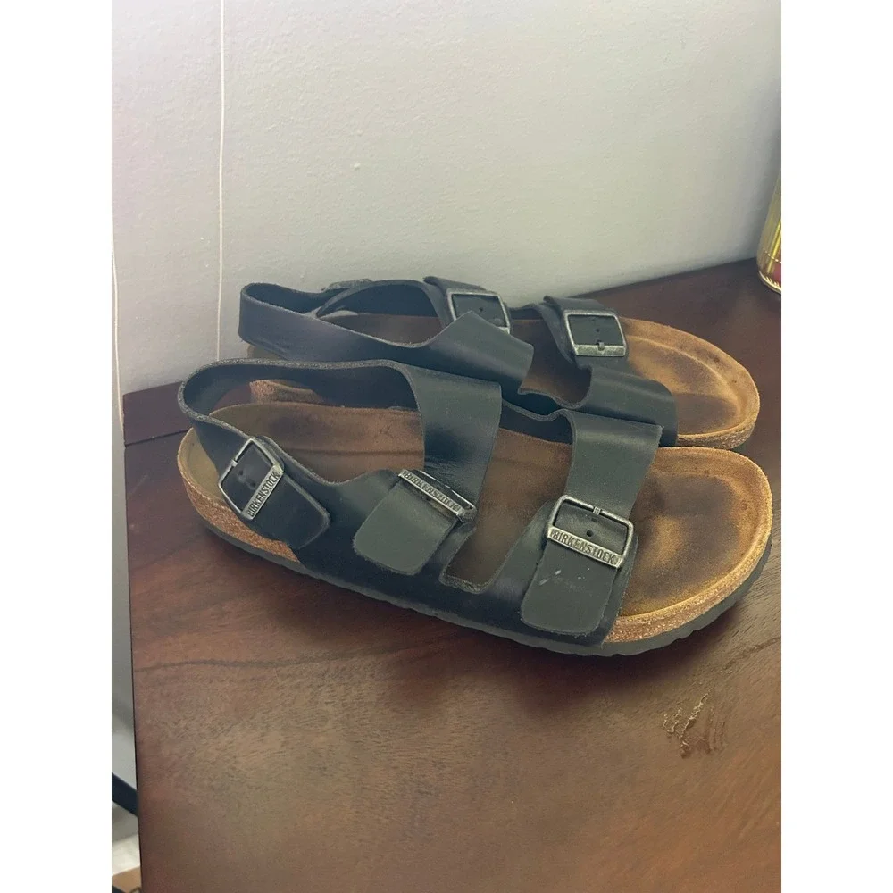 Birkenstock Milano Black Birko-Flor Sandals Mens Size 43 L12 M10 Backstrap